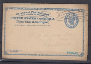 USA 1900 UPU Stationery Card To Manchester Postal History BP8656