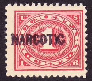 Scott RJA9, Unused OG NH, 1c NARCOTIC Revenue Overprint