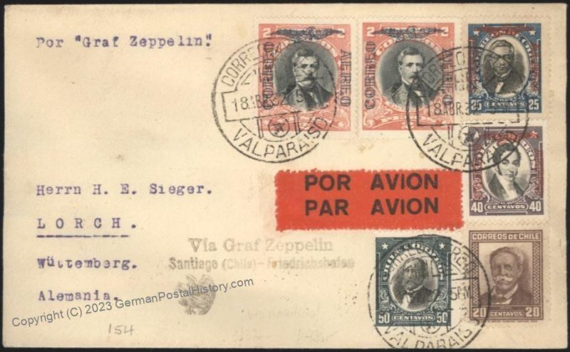 Chile 1932 Graf Zeppelin 3rd South America Flight SAF Mi240D Cover Santia 110730