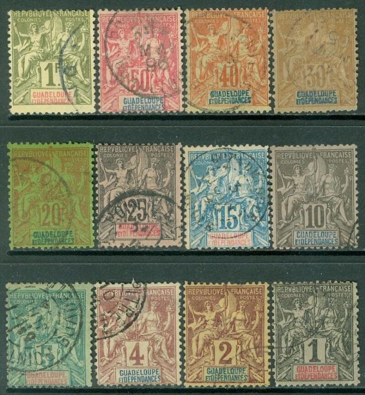 GUADELOUPE : 1892. Yvert #27-37, 39 Very Fine, Used. Catalog €118.00.