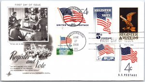 U.S. FIRST DAY COVER REGISTER AND VOTE FLAG AND EAGLE COMBINATIONS 1968