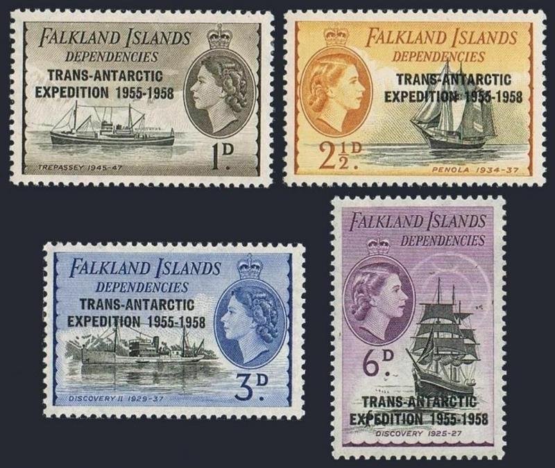 Falkland Dependencies 1L34-1L37,MNH. TRANS-ANTARCTIC EXPEDITION 1955-1958.