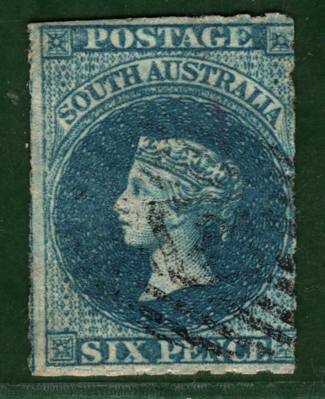 SOUTH AUSTRALIA States QV SG.33 6d Prussian Blue (1869) Used VFU Cat £50 PBLUE14