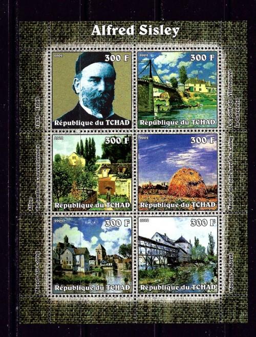 Chad 2002 Alfred Sisley mini-sheet of 6 NH