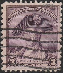US #708 1932 3c Deep Violet George Washington USED-F-NH.