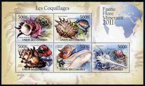 Comoro Islands 2011 Shells perf sheetlet containing 5 val...