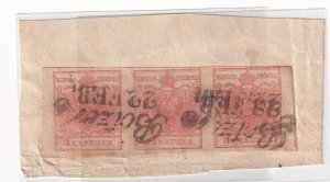 Osterreich (Austria) Fragment_1850_3 Kreuzer strip(x3)_ 22 Feb. + PO cancel