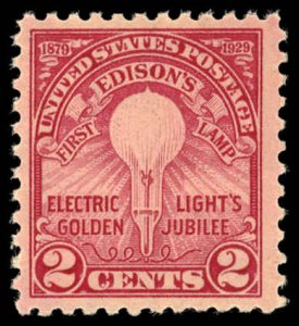 US Sc 654 MNH - 1929 2¢ - Edison's First Lamp - Flate Press, Perf 11