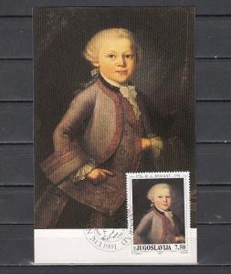 Yugoslavia, Scott cat. 2092. Composer Mozart issue on a Maximum Card. ^