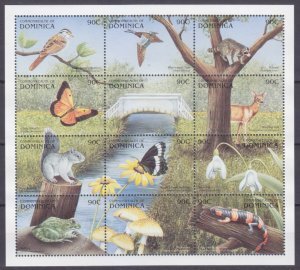 Dominica 1999 FAUNA SQUIRREL MUSHROOMS BUTTERFLIES Sheet Perforated Mint (NH)