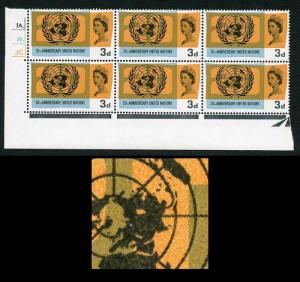 SG681b 1965 3d UNO & International Co-operation with Lake in Russia Flaw U/M