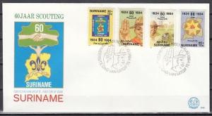 Suriname, Scott cat. B314-B317. 60th Anniversary of Scouting. First day cover. *