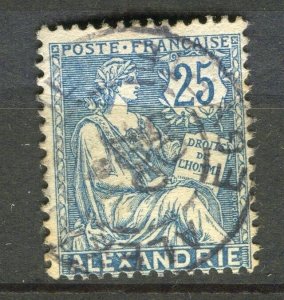 FRENCH COLONIES; ALEXANDRIE early 1900s Mouchon issue used 25c. value