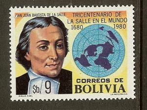 Bolivia, Scott #653, 9b La Salle and World Map, MH