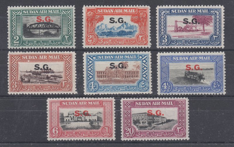 Sudan Sc CO1-CO8 MLH. 1950 S.G. Official overprints on Air Mail issues, complete