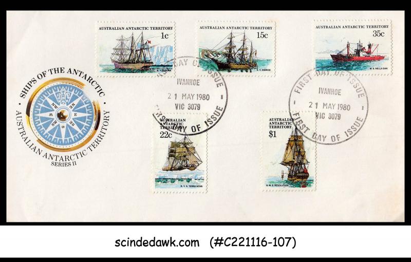 AUSTRALIAN ANTARCTIC TERRRITORY - 1980 SHIPS OF THE ANTARCTIC - 5V - FDC