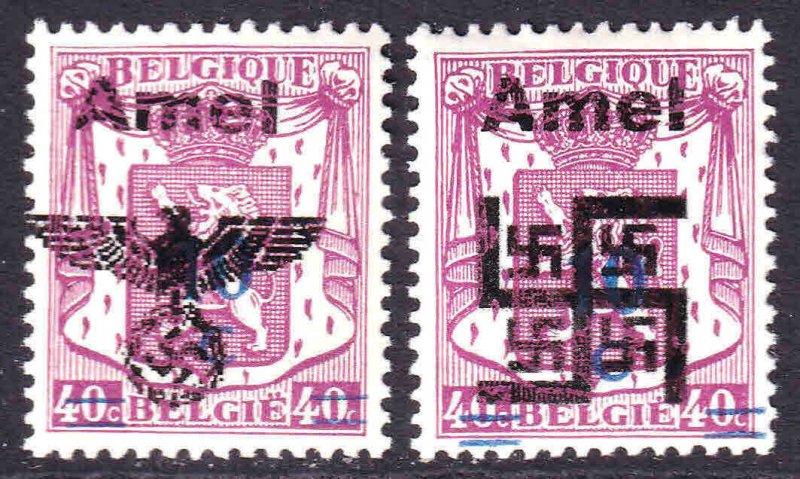 BELGIUM 313 WW2 AMEL OVERPRINTS x2 DIFFERENT OG NH U/M F/VF BEAUTIFUL GUM