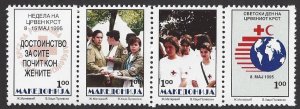 Macedonia #RA69a & 70 MNH set, strip of 4 c/w SS, Red cross fund, issued 1995