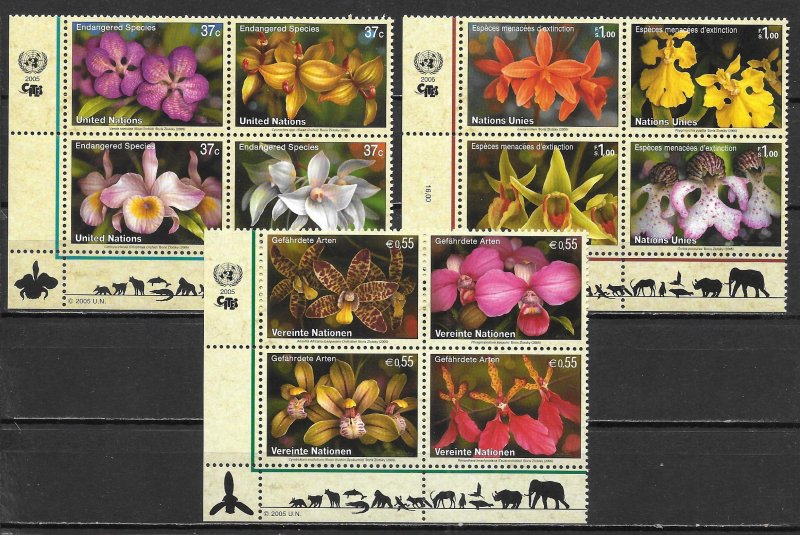 United Nations 879a, G 439a, V 363a 2005 Endangered Species Block MNH (lib)