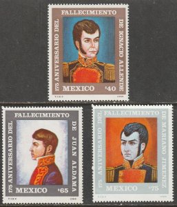 MEXICO 1445-1447, INDEPENDENCE WAR HEROES, 175th ANNIV. OF DEATH. MINT, NH. VF