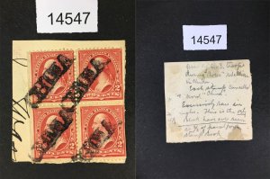 MOMEN: US STAMPS # 279B BLOCK USED US TROOPS CHINA CANCEL RARE LOT #14547