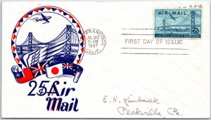 US FIRST DAY COVER 25c AIRMAIL ON STAEHLE CACHET 1947