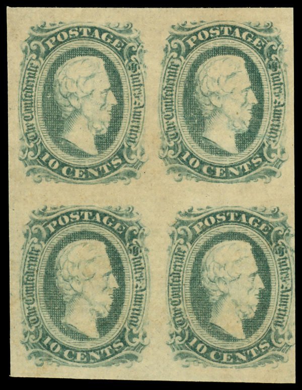 Confederacy #11c Mint nh fine to very fine  block of 4 Cat$120 1863, 10¢ gre...