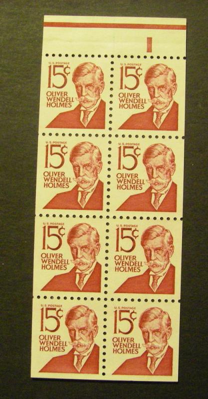 Scott 1288Bc, 15c Holmes Pane of 8 with tab, MNH, PO Fresh