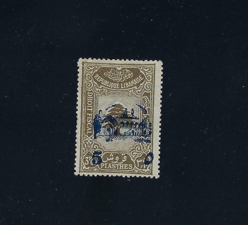 LEBANON 1945 5p ON 3p 60 IN BLUE REVENUE STAMP DESIGN AS SG T41