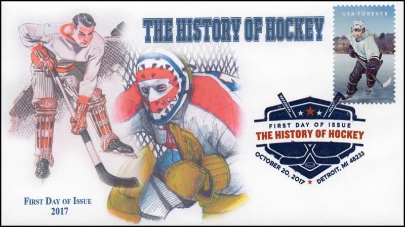 17-338, 2017, History of Hockey, Digital Color Postmark, FDC, Detroit MI