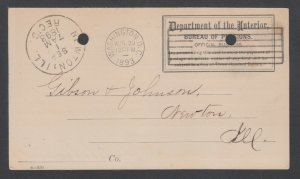 US, 1893 Dep't of the Interior, Pensions Bureau, Official Postal Card