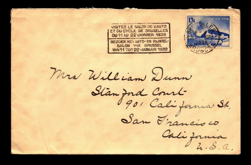 Belgium SC# 321 on 1938 Cover to USA / Slogan Cancel - L11286