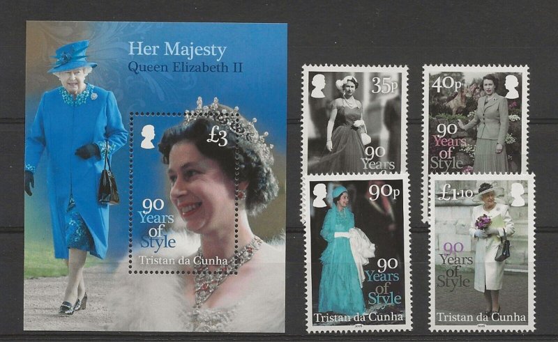 Tristan Da Cunha 2016 Queens 90th birthday set of 4 +  miniature sheet MNH 