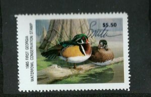 GEORGIA STATE DUCK  #1 -  SIGNED BY ARTIST -  MINT NEVER HINGED -  SCV: $60.00 +