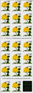 1996 32c Yellow Rose, Mint Booklet Pane of 20 Scott 3049a