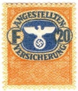 1937 Germany Revenue 20 Pfennig Nazi Salaried Employee Unemployment Insurance