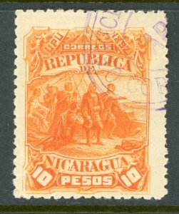 Nicaragua 1891 Seebeck 10 Peso Columbus Scott #49 VFU Z358 ⭐