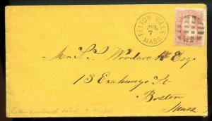 U.S. Scott 65 on July 7, 1865 Felton Ville, Massachusetts Cover