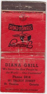 Canada Revenue 3/10¢ Excise Tax Matchbook DIANA GRILL St. Thomas, Ontario