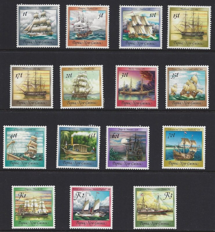 Papua New Guinea #663-76A  MNH set, various ships, issued 1987/88