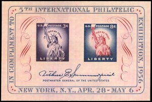 US Sc 1075 VF/MNH - 1956 FIPEX Souvenir Sheet - Fresh!