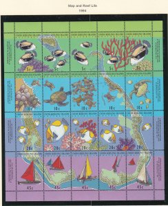 Cocos Islands # 292f, Map & Marine Life - Full Sheet, NH, 1/2 Cat.