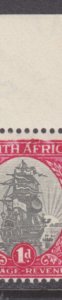 South Africa Sc 48 MLH. 1934 1p Drommedaris Sheet Corner Pair, Damaged Frameline