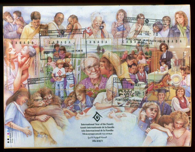 ? Intl Year of the Family 5 x .43 stamps Souvenir Sheet used Canada