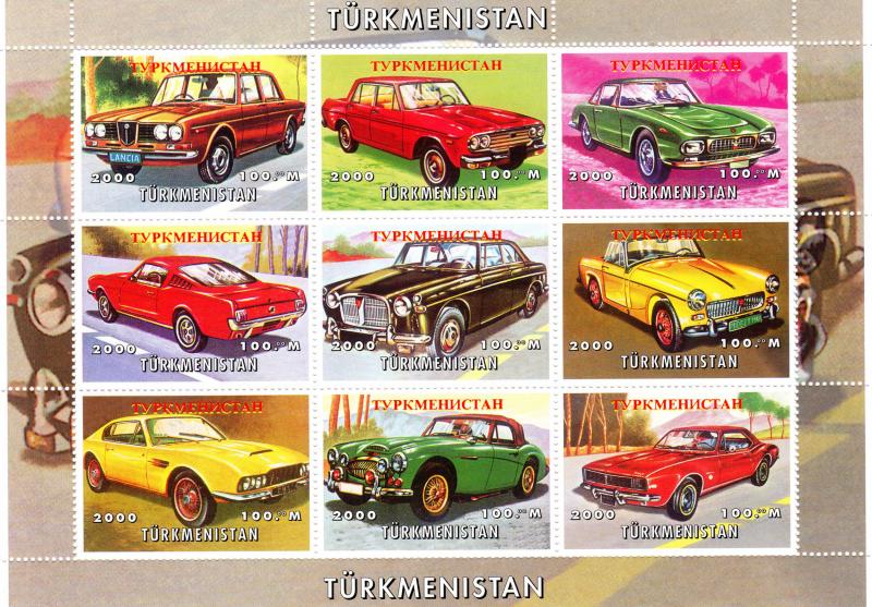 Turkmenistan 2000 CLASSIC CARS Sheetlet (9) Perforated MNH VF