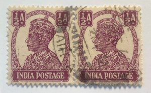 India 1941 Scott 169 used - ½p, King George VI wearing Imperial Crown