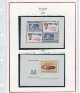 HUNGARY 1965  MNH 2 SOUVENIR SHEETS XF  (152) NEW EUROPEAN STAMPS