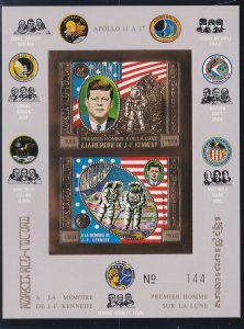 Cambodia # C45a, John F. Kennedy, Apollo 11, Gold Foil Sheet, Imperf, NH, 1/2 .