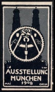 1908 German Poster Stamp Munich Exhibition Of Applied Arts, Handicraft, Industry