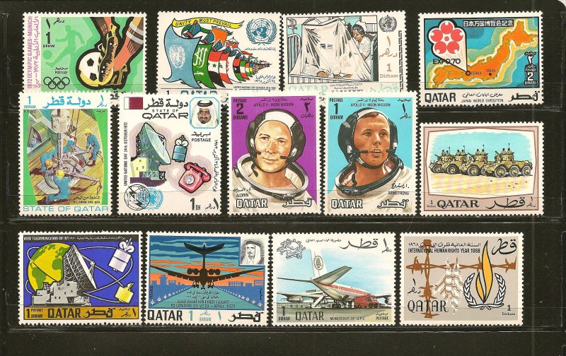 Qatar Collection of 13 Different 1960's-1970's Stamps Mint Hinged